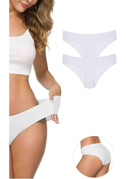 2 Adet Kadın Dikişsiz Lazer Kesim Esnek Iz Yapmayan Külot Beyaz