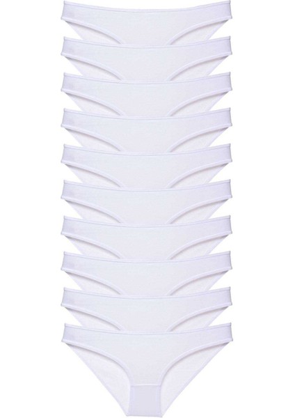 10 Adet Süper Eko Set Likralı Kadın Slip Külot Beyaz