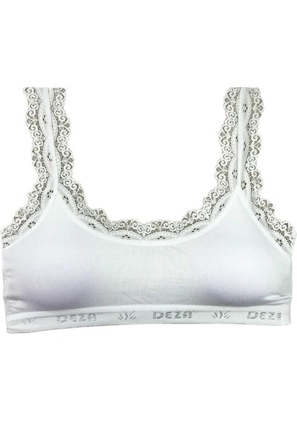 Dantel Nakış Işlemeli Pedli Bambu Kadın Büstiyer Beyaz