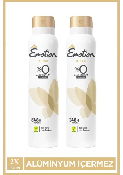 2 Adet Emotion Bliss Kadın Vegan Deodorant 150 ml Hızlı Kurur , Leke Bırakmaz