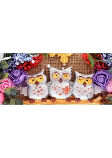 Baykuş Ailesi Hoşgeldiniz Yazılı Çiçekli El Yapımı Kapı Süsü fiyatları