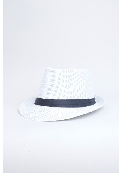 Beyaz Kısa Kenarlı Hasır Fötr Şapka