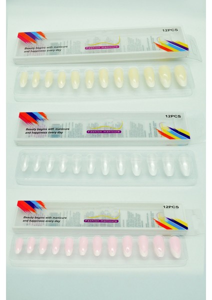 3 Renk Toplam 36 Adet Badem Tırnak Tak ve Çık Kendinden Yapışkanlı Takma Tırnak