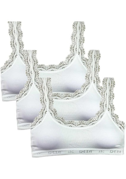 3 Adet Dantel Nakış Işlemeli Pedli Bambu Kadın Büstiyer Beyaz