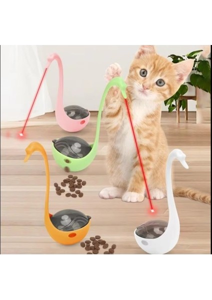 Kuğu Şeklinde Lazerli ve Mama Hazneli Kedi Oyuncağı