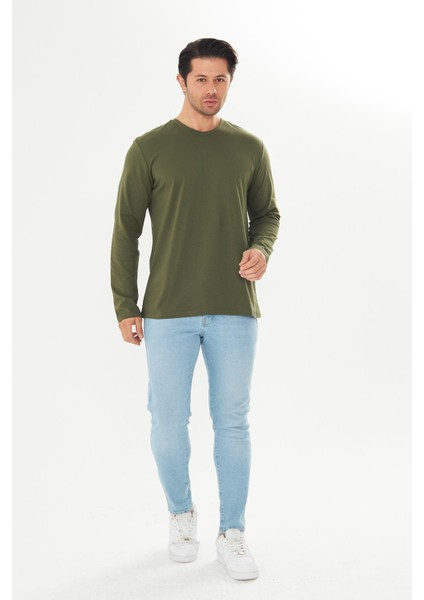 Erkek Pamuklu V Yaka Uzun Kollu Tişört Haki 5021-H modelleri