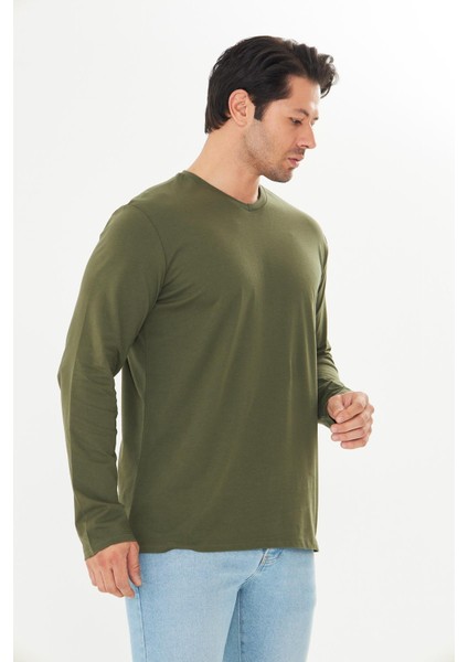 Erkek Pamuklu V Yaka Uzun Kollu Tişört Haki 5021-H fırsatları