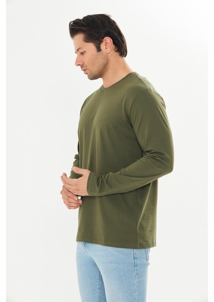 Erkek Pamuklu V Yaka Uzun Kollu Tişört Haki 5021-H indirimleri