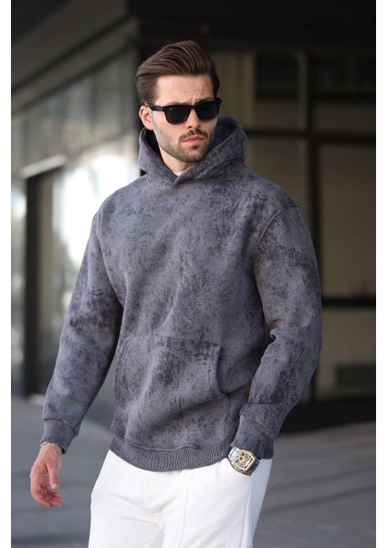 Füme Desenli Kapüşonlu Erkek Sweatshirt E7167