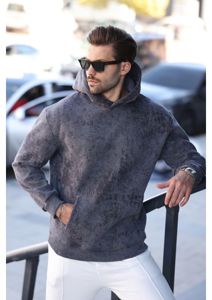 Füme Desenli Kapüşonlu Erkek Sweatshirt E7167 fiyatları