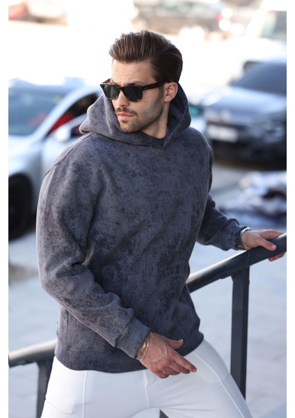 Füme Desenli Kapüşonlu Erkek Sweatshirt E7167 modelleri