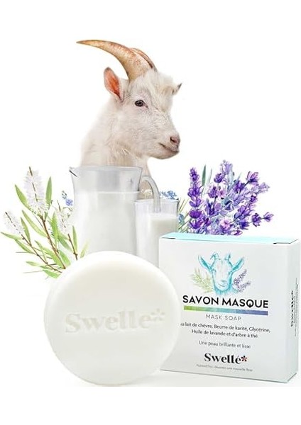Swelle Keçi Sütü Sabunu 110GR Shea Butter Çay Ağacı Lavanta Yüz Maskesi 1 Adet Doğal Katı Sabun Vücut Peelingi Yüz, Siyah Nokta Yüz Maskesi, Yüz Bakımı Güzellik Sabunu