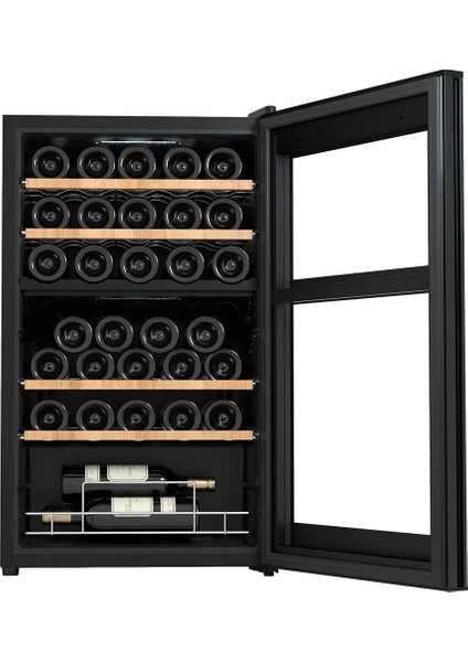 34 Şişe Kapasiteli Çift Bölmeli Solo Şarap Saklama Dolabı Siyah BFW34-BG2 fiyatları