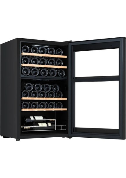 34 Şişe Kapasiteli Çift Bölmeli Solo Şarap Saklama Dolabı Siyah BFW34-BG2 modelleri