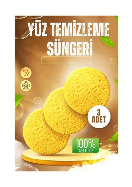 Hsnet Makyaj Temizlik Pedi Cilt Temizlik Süngeri Doğal Selülöz 3 Adet - MR000K-1G2D01