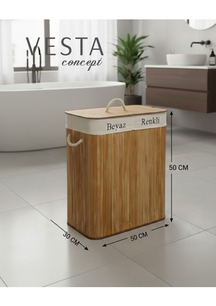 Doğal Bambu Iki Bölmeli Kirli Çamaşır Sepeti - 75 Litre, Geniş Hacimli - Katlanabilir - Şık Tasarım modelleri