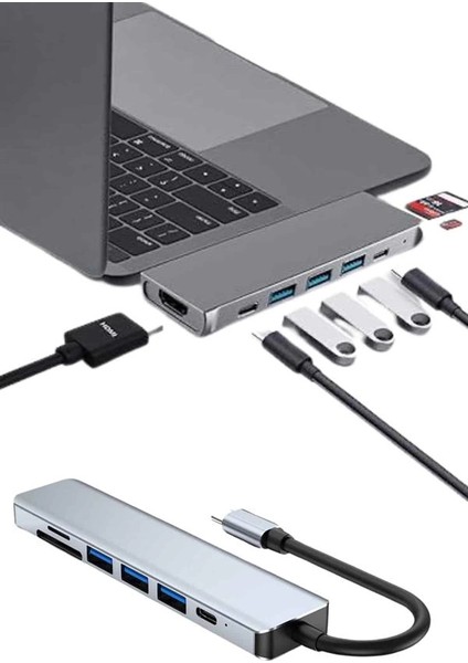 USB Type-C Hub Dönüştürücü Çevirici Çoklayıcı Macbook Çevirici 8 Portlu indirimleri