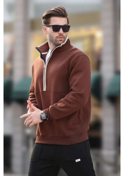 Acı Kahverengi Dik Yaka Yarım Fermuarlı Sweatshirt 7079 fiyatları