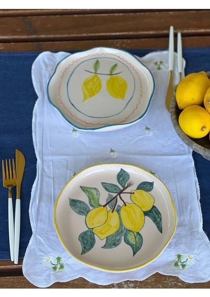 2 Adet El Yapımı Limon3 Temalı Sunum Tabağı