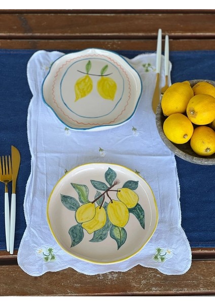 2 Adet El Yapımı Limon3 Temalı Sunum Tabağı modelleri