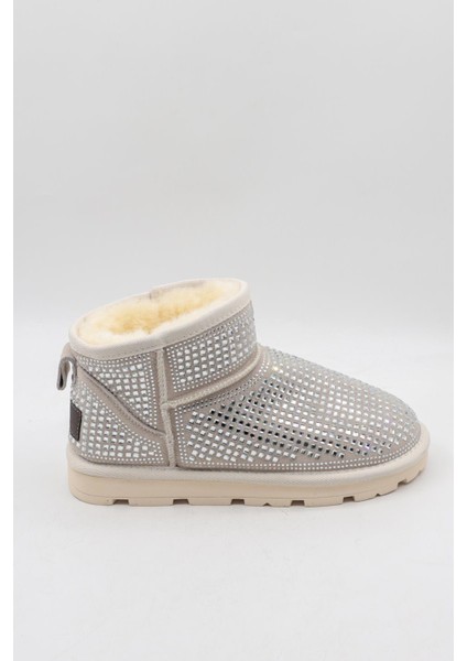 Taşlı Içi Polarlı Kadın Bot Ayakkabı KB0038BOT Gümüş