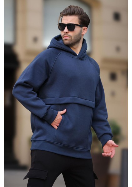 Lacivert Kapüşonlu Cep Detaylı Erkek Sweatshirt 7092 fiyatları