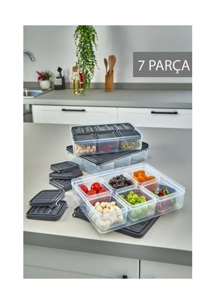 7 Bölmeli Sızdırmaz Saklama Kabı Kahvaltılık ve Buzluk Saklama Kabı Vakumlu Kapaklı Set fiyatları