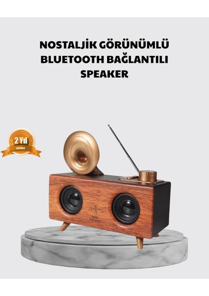 Nostaljik Gramofon Bluetooth Hoparlör – Fm Radyo + USB + Sd Kart Destekli - MR000K-1FXZG9