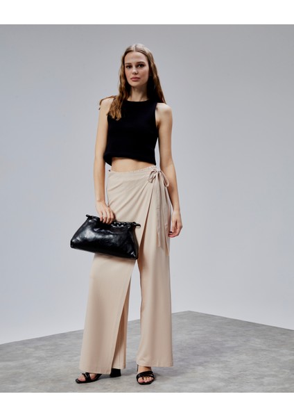 Kadın Lastikli Yüksek Belden Bağlamalı Geniş Paça Pantolon fiyatları