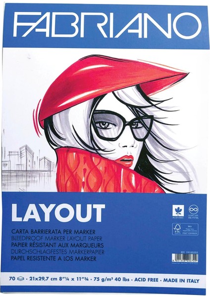 Fabriano Layout A4-75 Gr. Pürüzsüz ve Geçirimsiz Markör Kağıdı - Blok modelleri