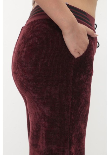 Büyük Beden Fitilli Kadife Toparlayıcı Lastikli Yüksek Bel Boru Paça Kadın Pantolon modelleri