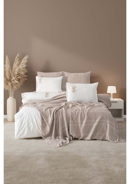 Amara Vizon Nakışlı Çift Kişilik %100 Pamuklu Nevresimli Pike Seti - 7 Parça Çeyiz Seti