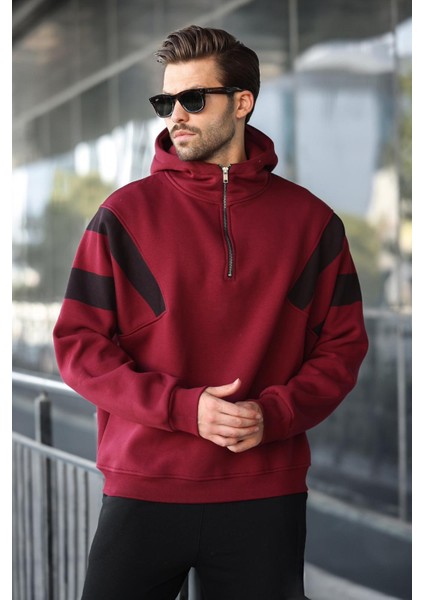 Bordo Fermuarlı Yaka Kapüşonlu Erkek Sweatshirt E7161 fiyatları