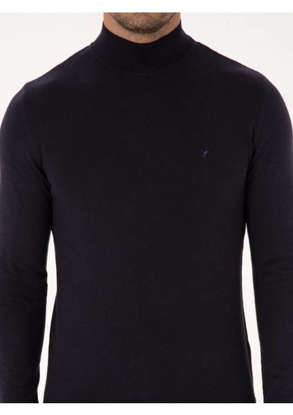 Erkek Lacivert Slim Fit Pamuk Karışımlı Yarım Balıkçı Yaka Basic Triko Kazak 50318619-VR033