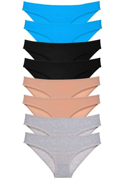 8 Adet Süper Eko Set Likralı Kadın Slip Külot Siyah Ten Gri Mavi