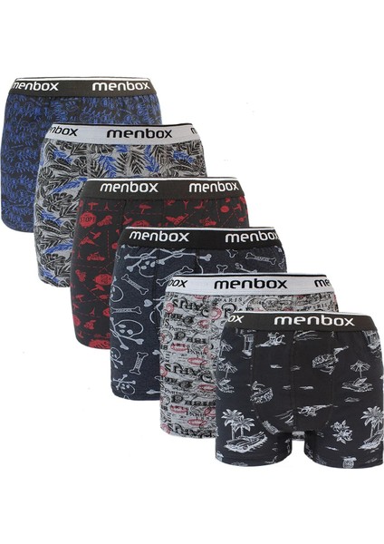 6 Adet Likralı Erkek Boxer Karışık Desenli Pamuklu