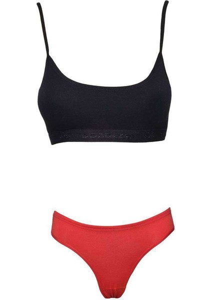 Pedli Ip Askılı Yarım Atlet Büstiyer Külot Takım Siyah Kırmızı