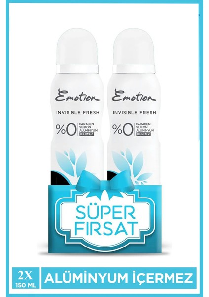 2 Adet Emotion Invisible Fresh Black & White Kadın Deodorant 150ML Vegan, Leke Bırakmaz