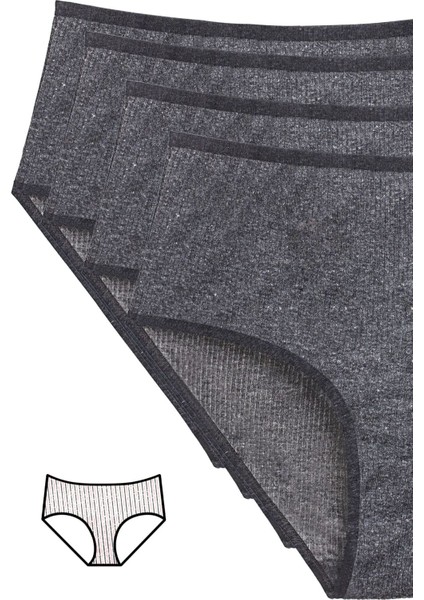 4'lü Yeni Seri Renkli Yüksek Bel Fitilli Ribana Bato Külot Antrasit