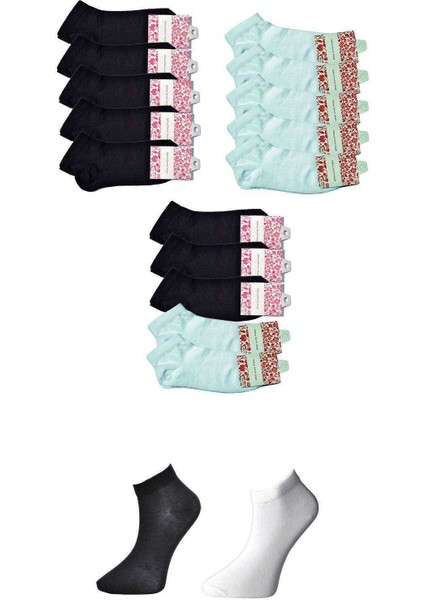 Siyah ve Beyaz Kadın Bilek Çorap 15 Çift