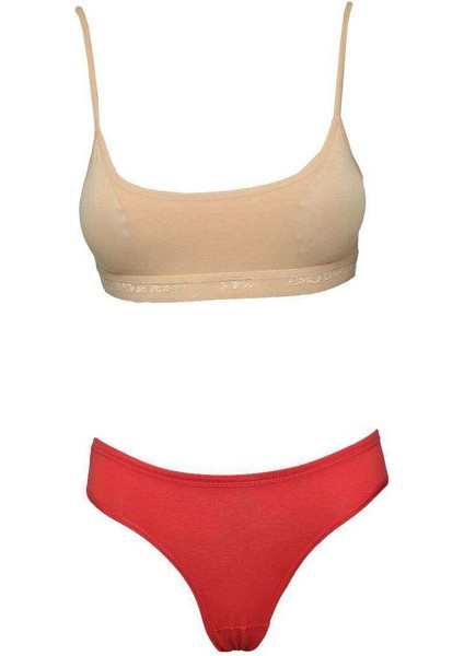 Pedli Ip Askılı Yarım Atlet Büstiyer Külot Takım Ten Kırmızı