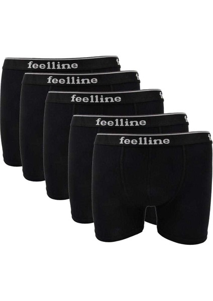 5 Adet Feelline Siyah Pamuklu Doğal Likralı Erkek Boxer