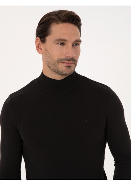 Erkek Siyah Slim Fit Pamuk Karışımlı Yarım Balıkçı Yaka Basic Triko Kazak 50318619-VR046 fiyatları