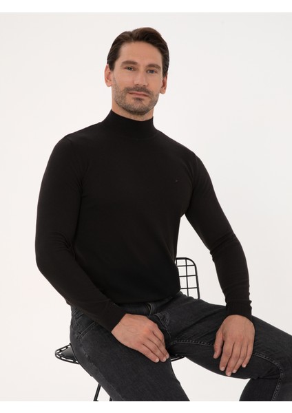 Erkek Siyah Slim Fit Pamuk Karışımlı Yarım Balıkçı Yaka Basic Triko Kazak 50318619-VR046 modelleri