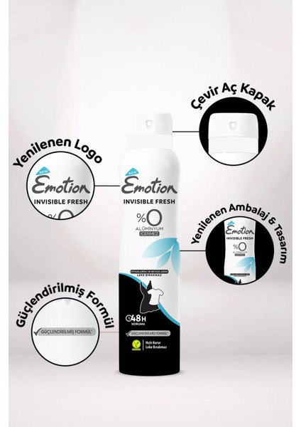 3 Adet Emotion Invisible Fresh Black & White Kadın Deodorant 150ML Vegan, Leke Bırakmaz modelleri