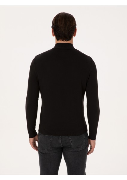 Erkek Siyah Slim Fit Pamuk Karışımlı Yarım Balıkçı Yaka Basic Triko Kazak 50318619-VR046 indirimleri