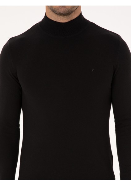 Erkek Siyah Slim Fit Pamuk Karışımlı Yarım Balıkçı Yaka Basic Triko Kazak 50318619-VR046