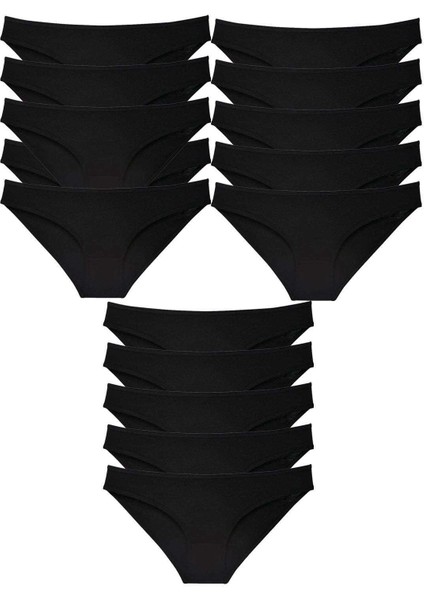 15 Adet Süper Eko Set Likralı Kadın Slip Külot Siyah