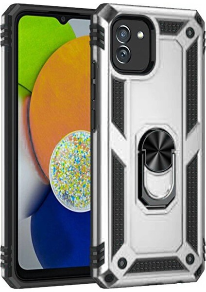 Samsung Galaxy A03 Kılıf Sofya Yüzüklü Silikon Kapak - Gümüş