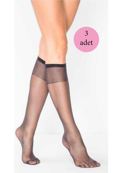 3 Adet Kadın Diz Altı Parlak Fit 15 Denye Çorap Siyah